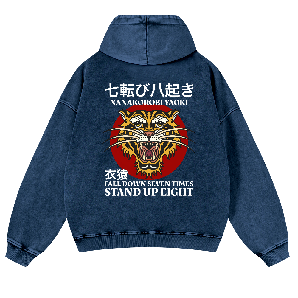 Nanakorobi Yaoki Tiger Vintage Washed Cotton Back Art Hoodie