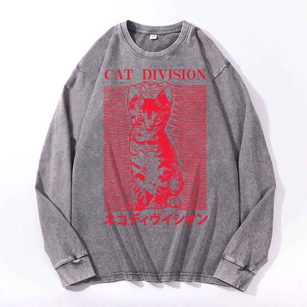 Cat Division Vintage Cotton Wash Crewneck Sweatshirt