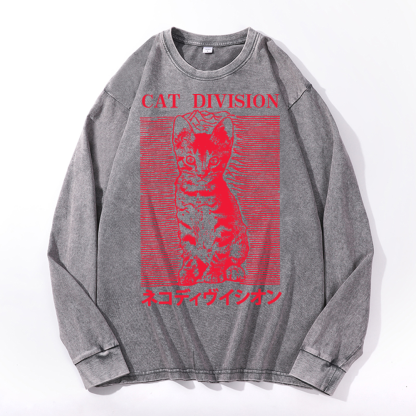 Cat Division Vintage Cotton Wash Crewneck Sweatshirt
