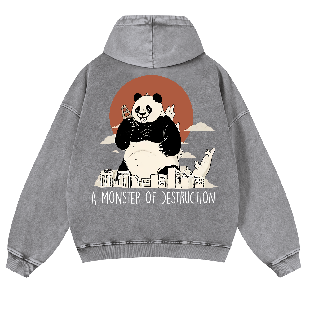 Panda Godzilla Vintage Washed Cotton Back Art Hoodie