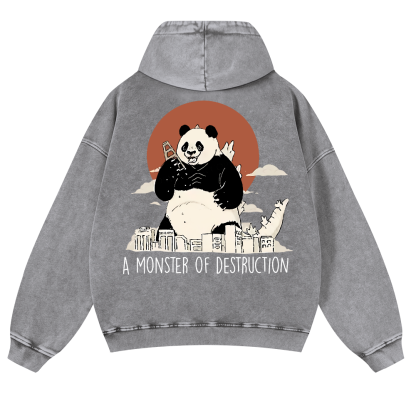 Panda Godzilla Vintage Washed Cotton Back Art Hoodie