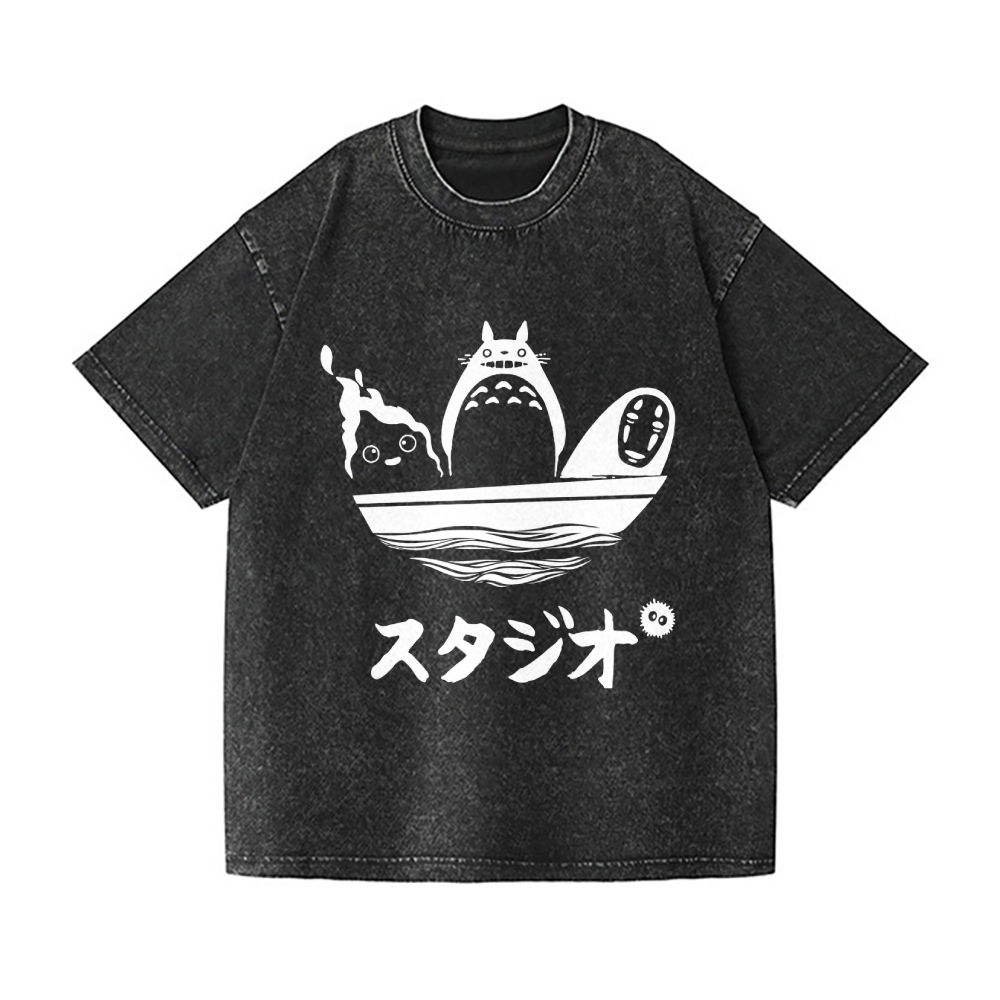 Howl's Moving Castle/My Neighbor Totoro/Spirited Away No Face Kaonashi Ghibli Anime Vintage Wash Japanese Design T-Shirt