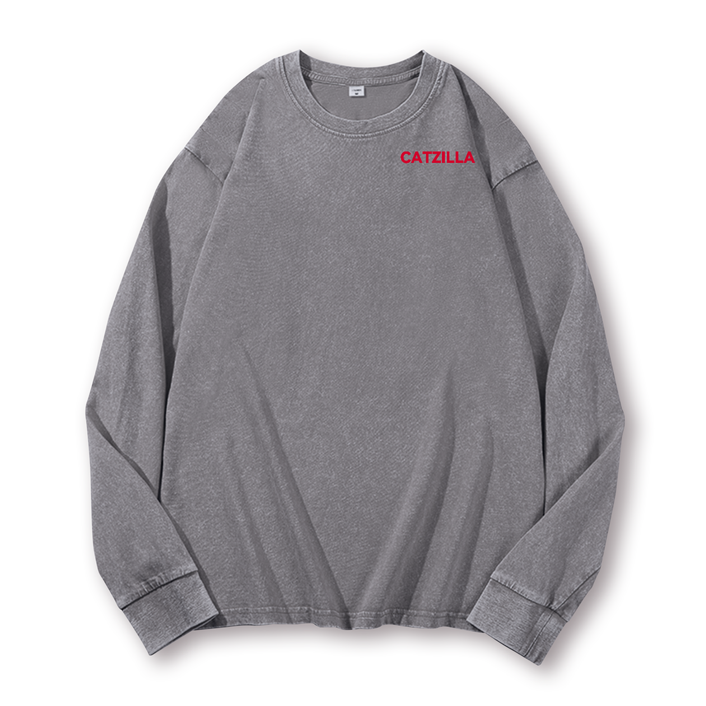 Cat Godzilla Catzilla Vintage Washed Cotton Back Art Long-sleeve T-shirt