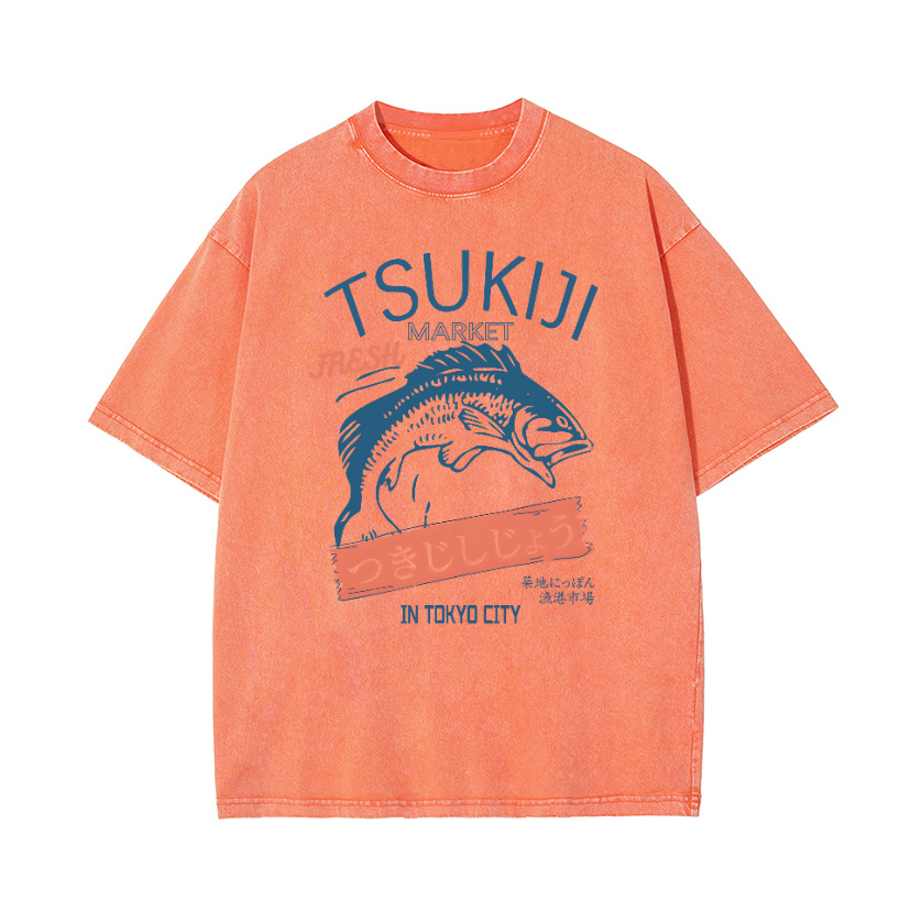 Tsukiji Fish Tokyo Vintage Wash Japanese Design T-Shirt