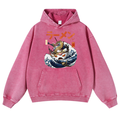 Ramen Wave Vintage Washed Thick Cotton Hoodie
