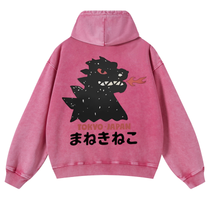Godzilla Monster Tokyo Japan Vintage Washed Cotton Back Art Hoodie