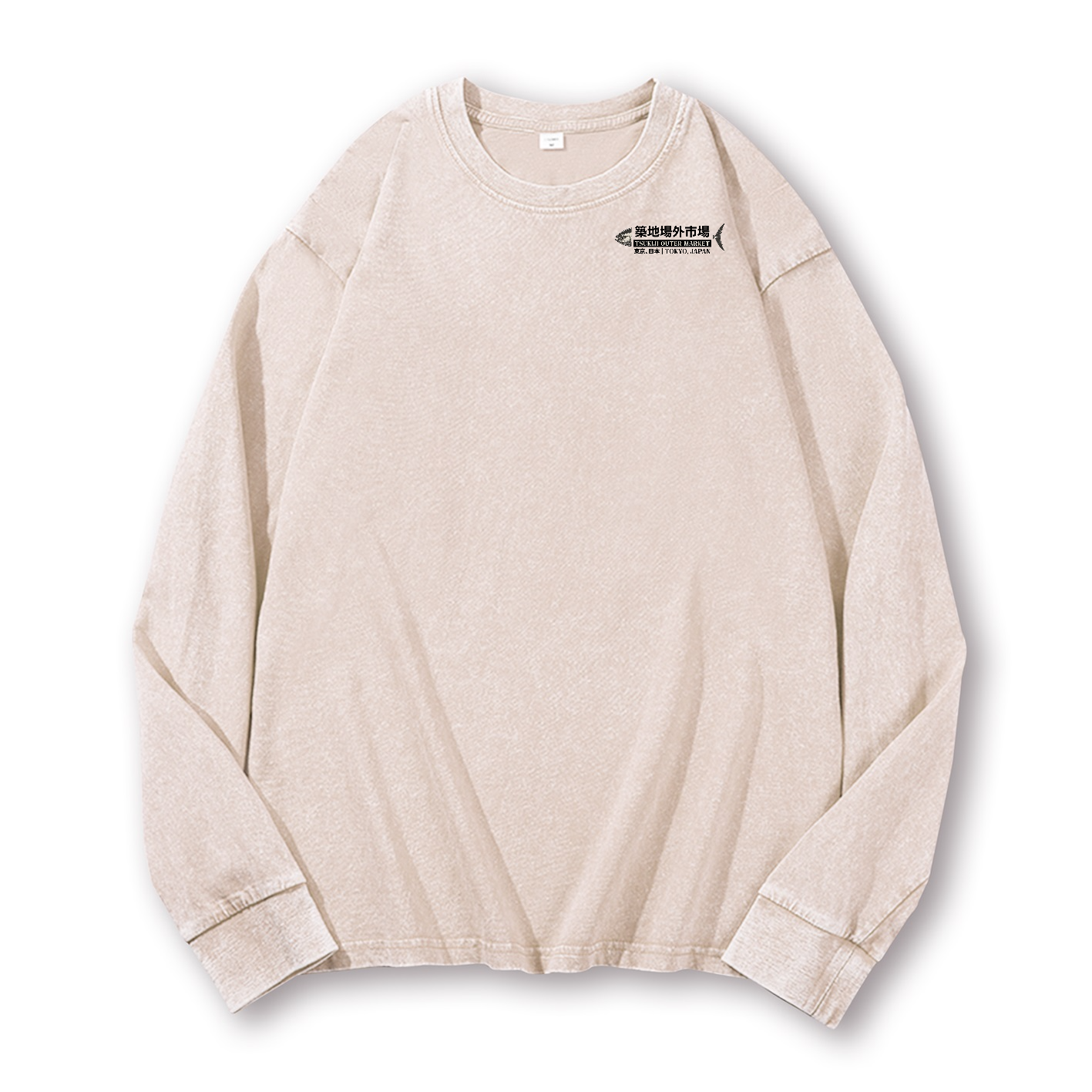 Tsukiji Market Tuna Fish Vintage Washed Cotton Back Art Long-sleeve T-shirt