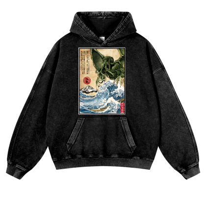 Octopus Ukiyoe Vintage Washed Thick Cotton Hoodie