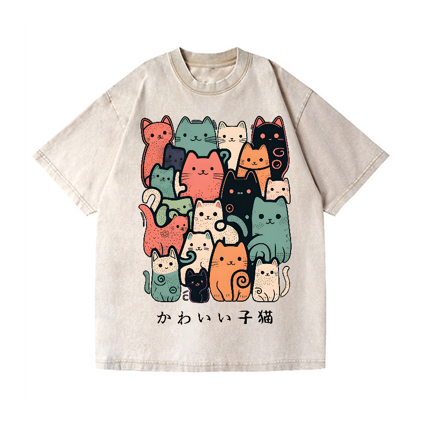 Cat Vintage Wash Japanese Design T-Shirt