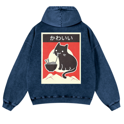 Ramen Cat Vintage Washed Cotton Back Art Hoodie