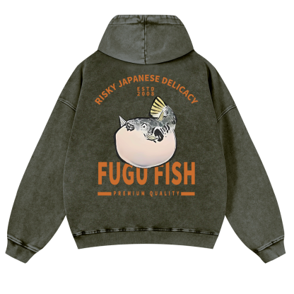 Japan's Risky Eats Vintage Washed Cotton Back Art Hoodie