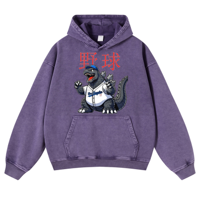 Godzilla's Baseball Adventure Vintage Washed Thick Cotton Hoodie