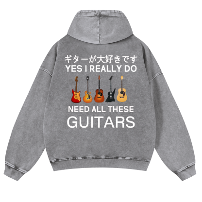Guitars Vintage Washed Cotton Back Art Hoodie