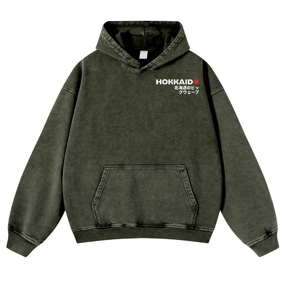 Hokkaido Wave Ukiyoe Vintage Washed Cotton Back Art Hoodie