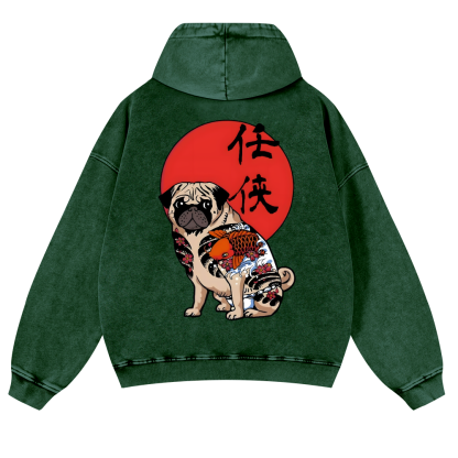Dog Vintage Washed Cotton Back Art Hoodie