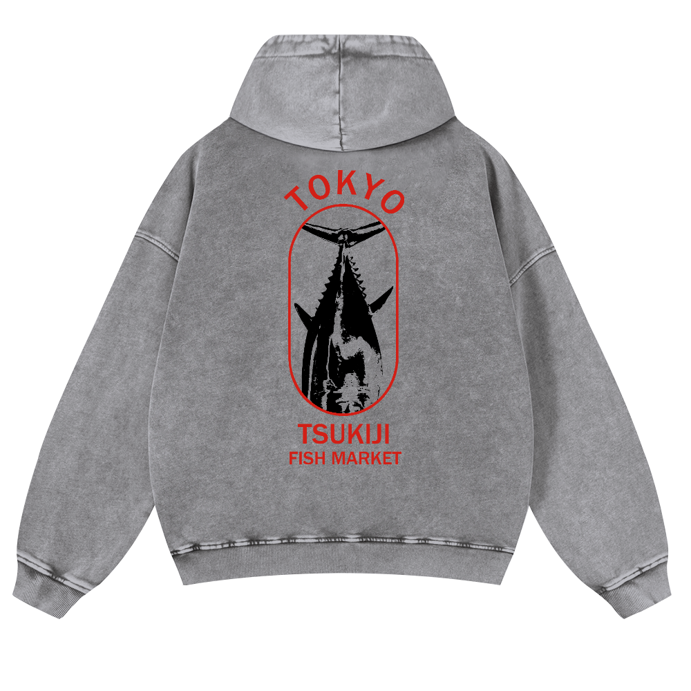 Tokyo Vintage Washed Cotton Back Art Hoodie