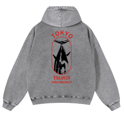 Tokyo Vintage Washed Cotton Back Art Hoodie