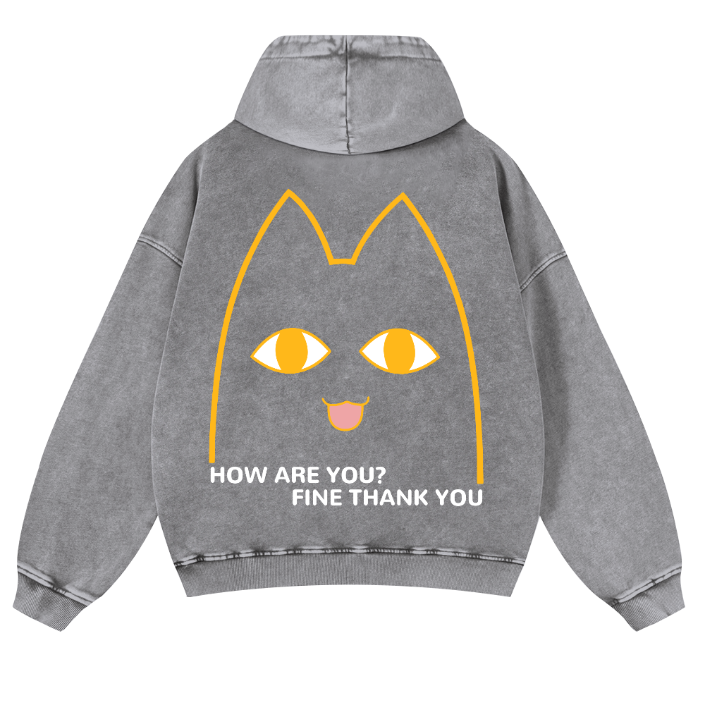 Cat Vintage Washed Cotton Back Art Hoodie