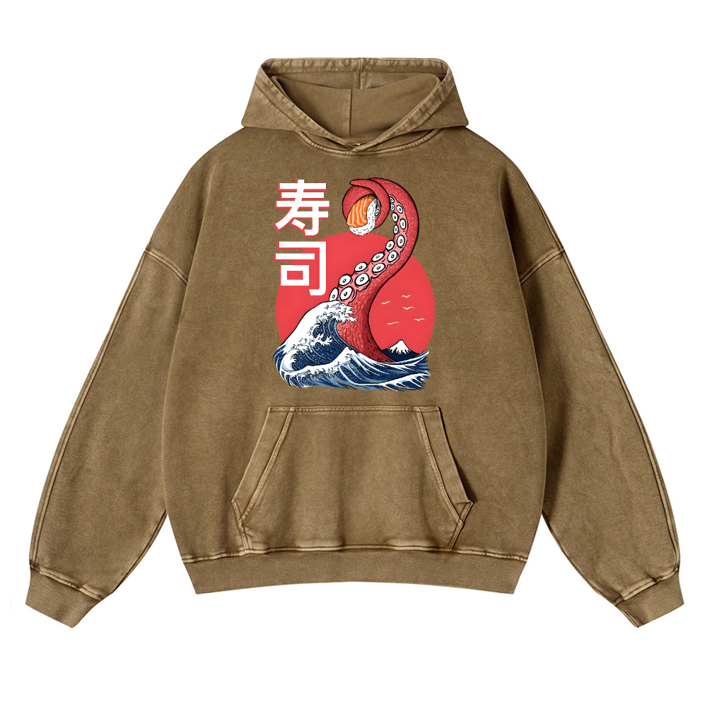 Sushi Octopus Vintage Washed Thick Cotton Hoodie