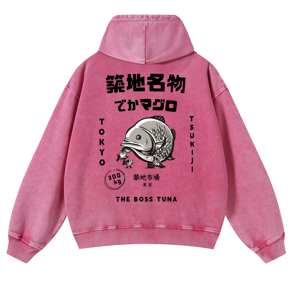 Tsukiji Market Tuna Fish Tokyo Vintage Washed Cotton Back Art Hoodie