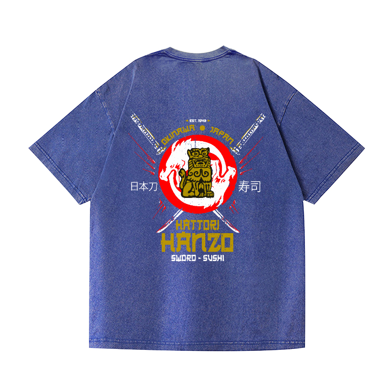 Stone Lion Vintage Wash Japanese Design Back Art T-Shirt