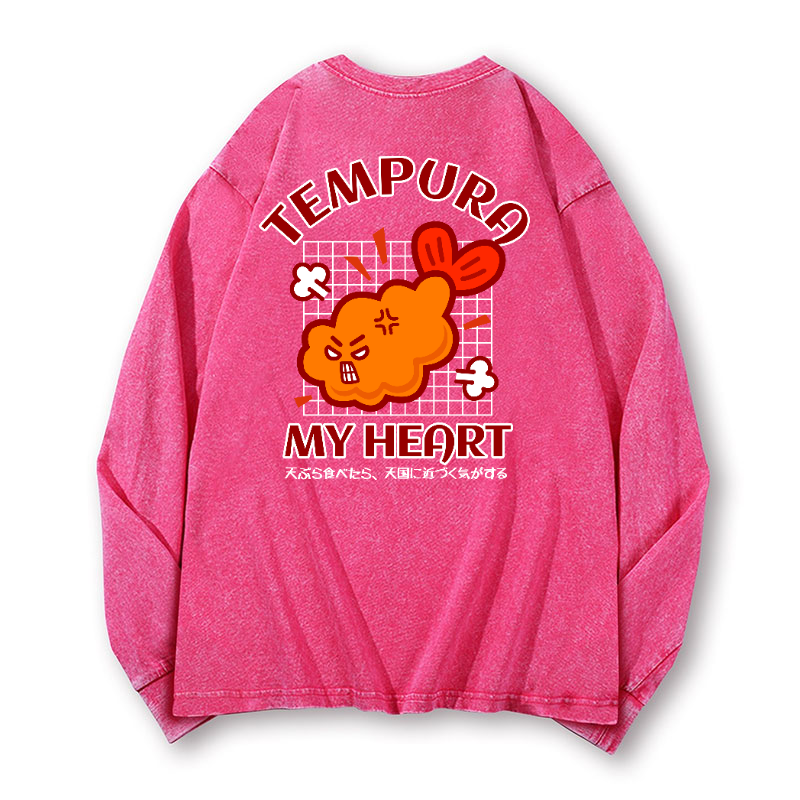Tempura My Heart Vintage Washed Cotton Back Art Long-sleeve T-shirt