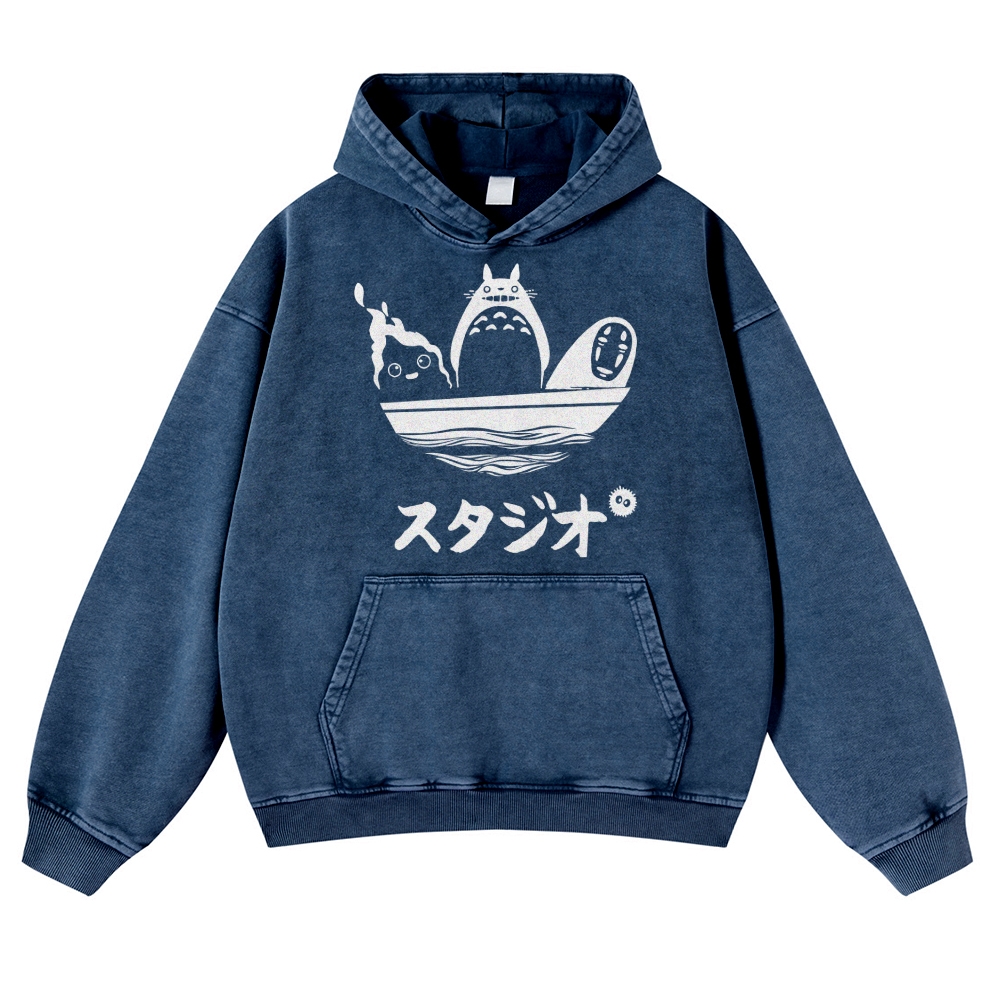 Howl's Moving Castle/My Neighbor Totoro/Spirited Away No Face Kaonashi Ghibli Anime Vintage Washed Thick Cotton Hoodie