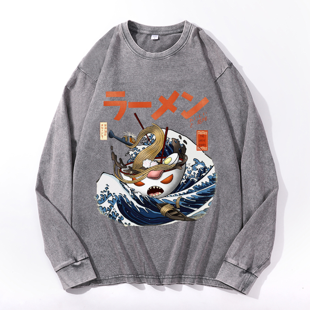 Ramen Wave Vintage Cotton Wash Crewneck Sweatshirt