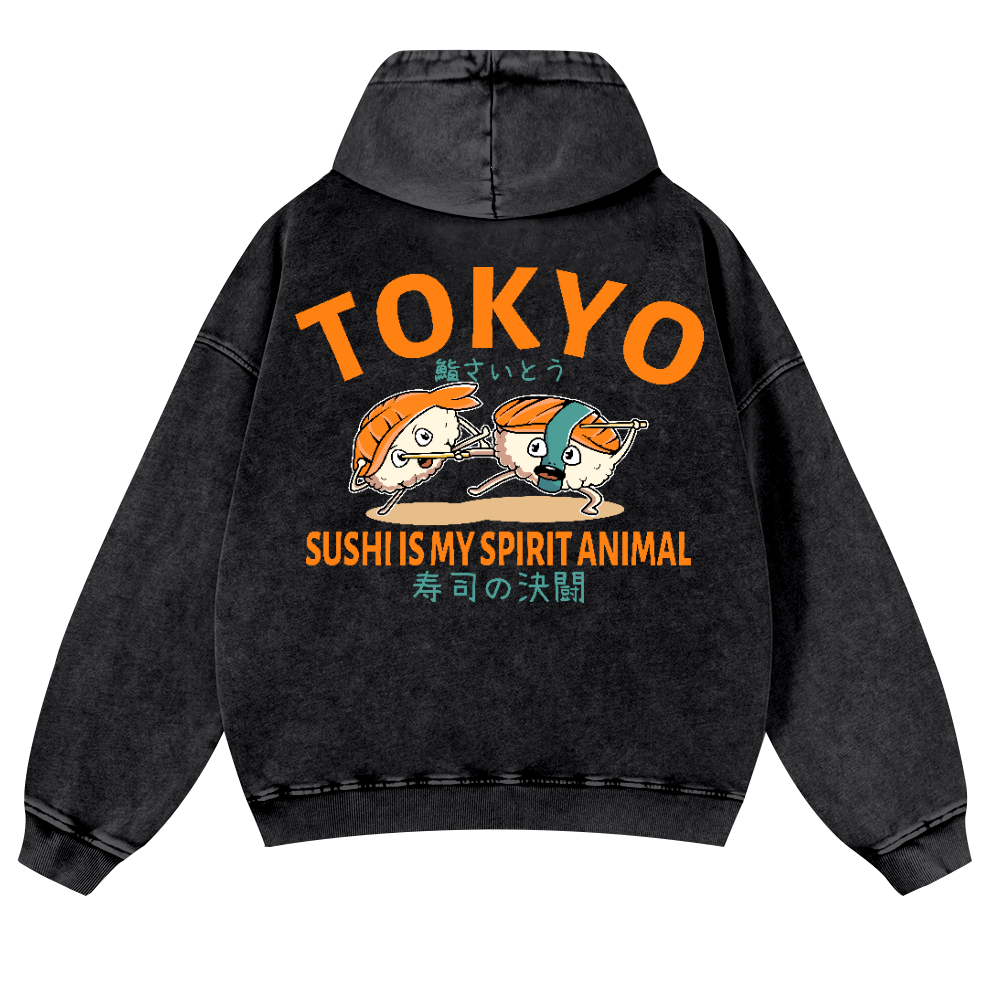 Sushi Vintage Washed Cotton Back Art Hoodie