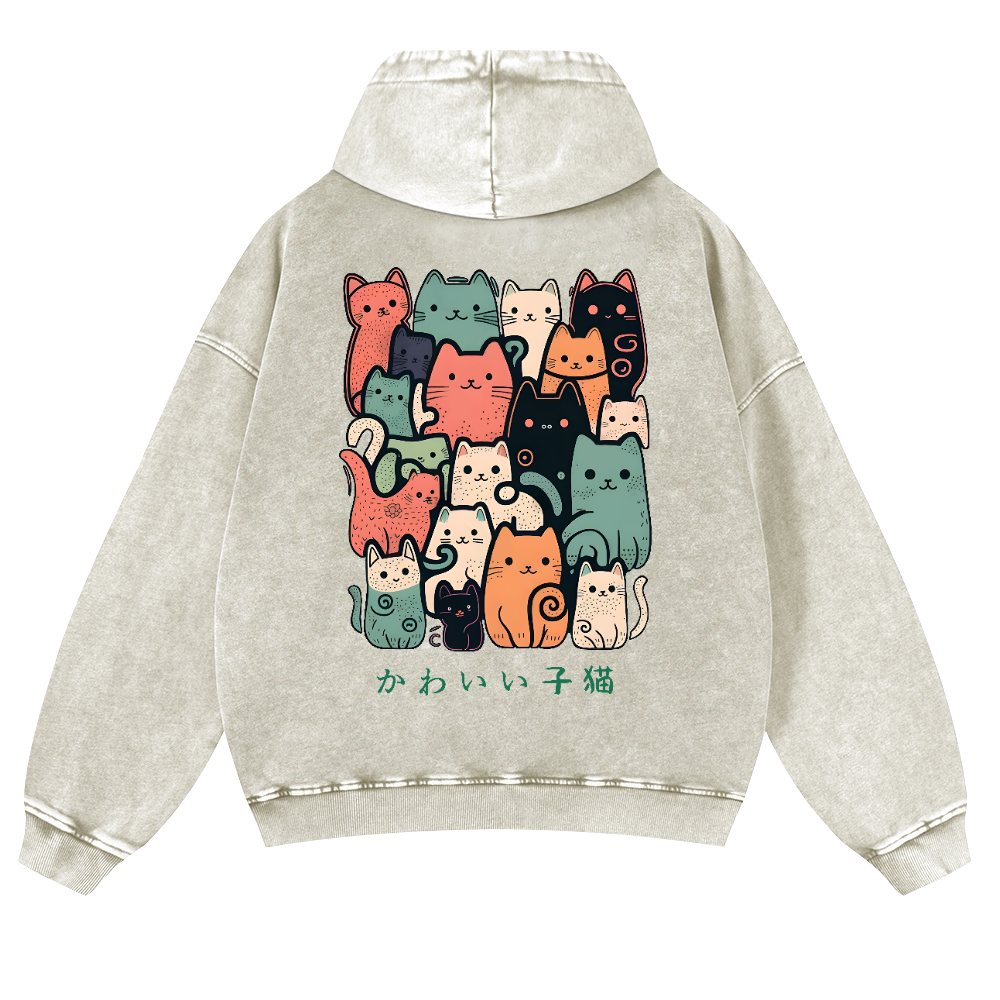 Cat Vintage Washed Cotton Back Art Hoodie