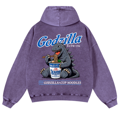 Godzilla Cup Noodles Vintage Washed Cotton Back Art Hoodie