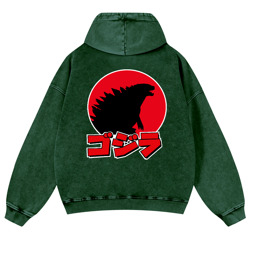 Godzilla Vintage Washed Cotton Back Art Hoodie