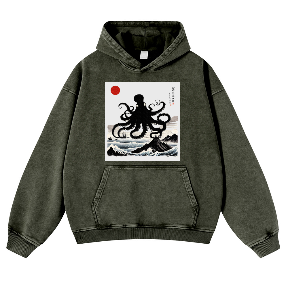 The Giant Octopus in the Sea Vintage Washed Thick Cotton Hoodie