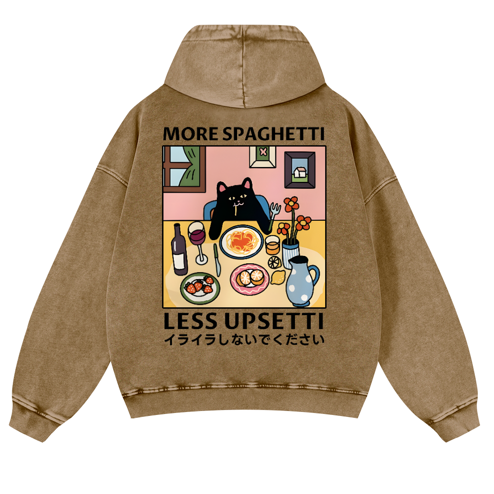 Spaghetti Cat Vintage Washed Cotton Back Art Hoodie