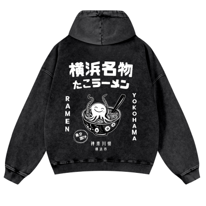 Yokohama Ramen Vintage Washed Cotton Back Art Hoodie