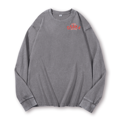 Osaka Dotonbori Drunken Octopus Vintage Washed Cotton Back Art Long-sleeve T-shirt