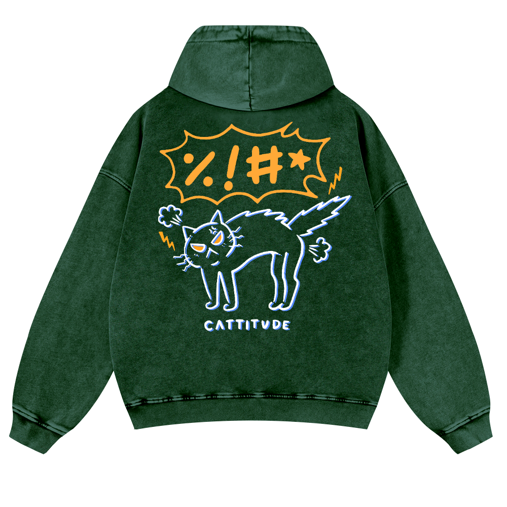 Cat Cattitude Vintage Washed Cotton Back Art Hoodie