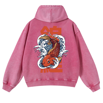 Fish Vintage Washed Cotton Back Art Hoodie
