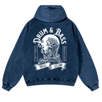 Drum and Bass Tiger Vintage Washed Cotton Back Art Hoodie