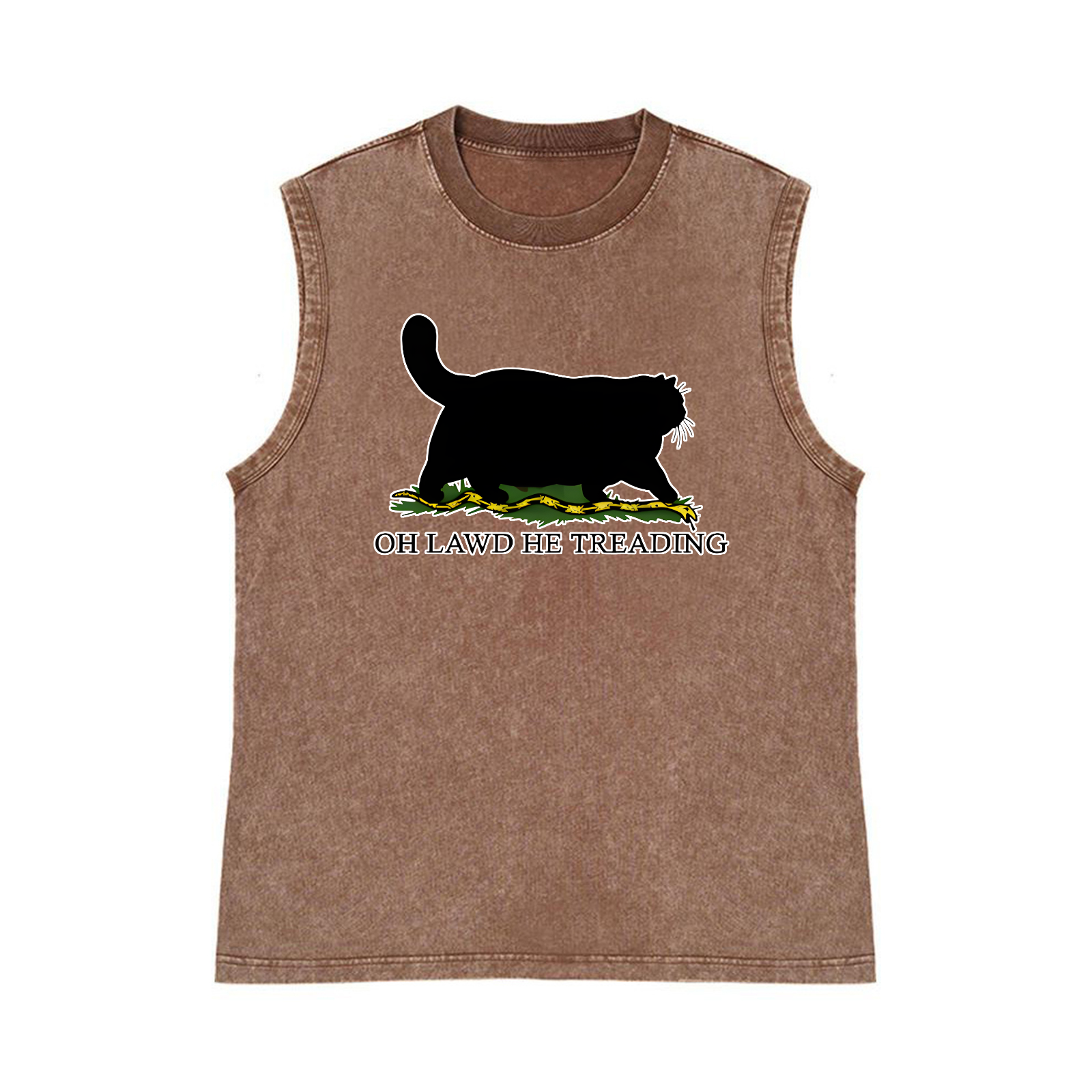 Black Cat Pure Cotton Wash-Dyed Sleeveless Tank Top