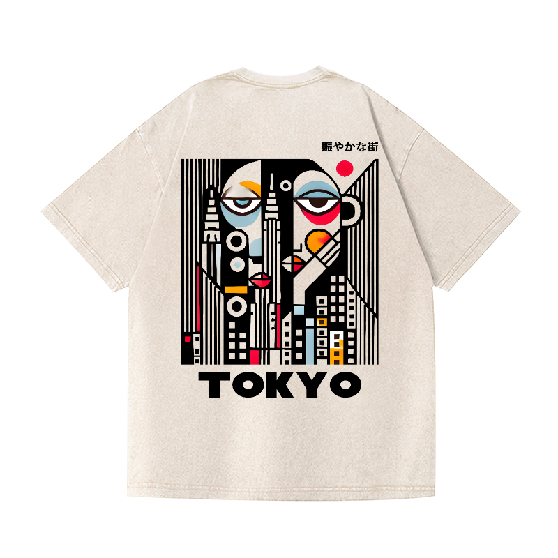 Tokyo Art Vintage Wash Japanese Design Back Art T-Shirt