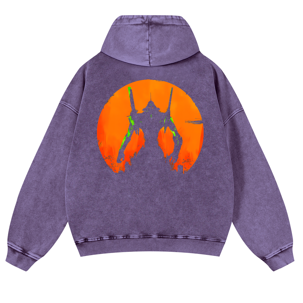 Evangelion Anime Vintage Washed Cotton Back Art Hoodie