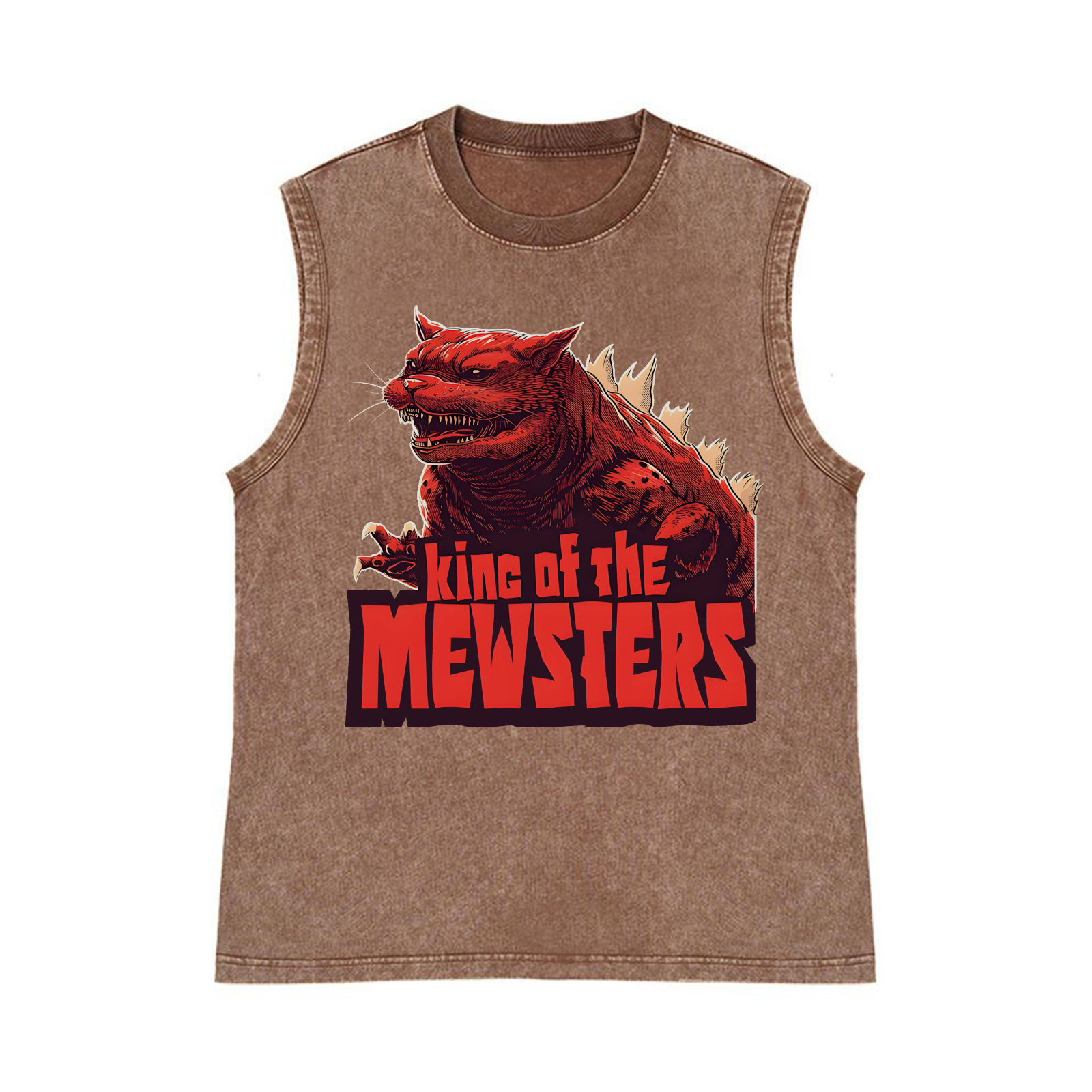 Cat Catzilla Godzilla King Of The Mewsters Pure Cotton Wash-Dyed Sleeveless Tank Top