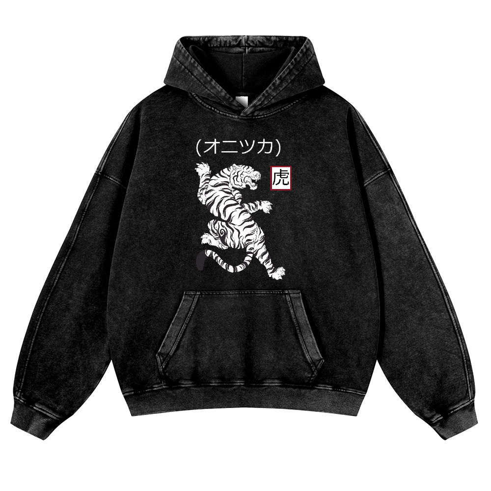 Tiger Vintage Washed Thick Cotton Hoodie