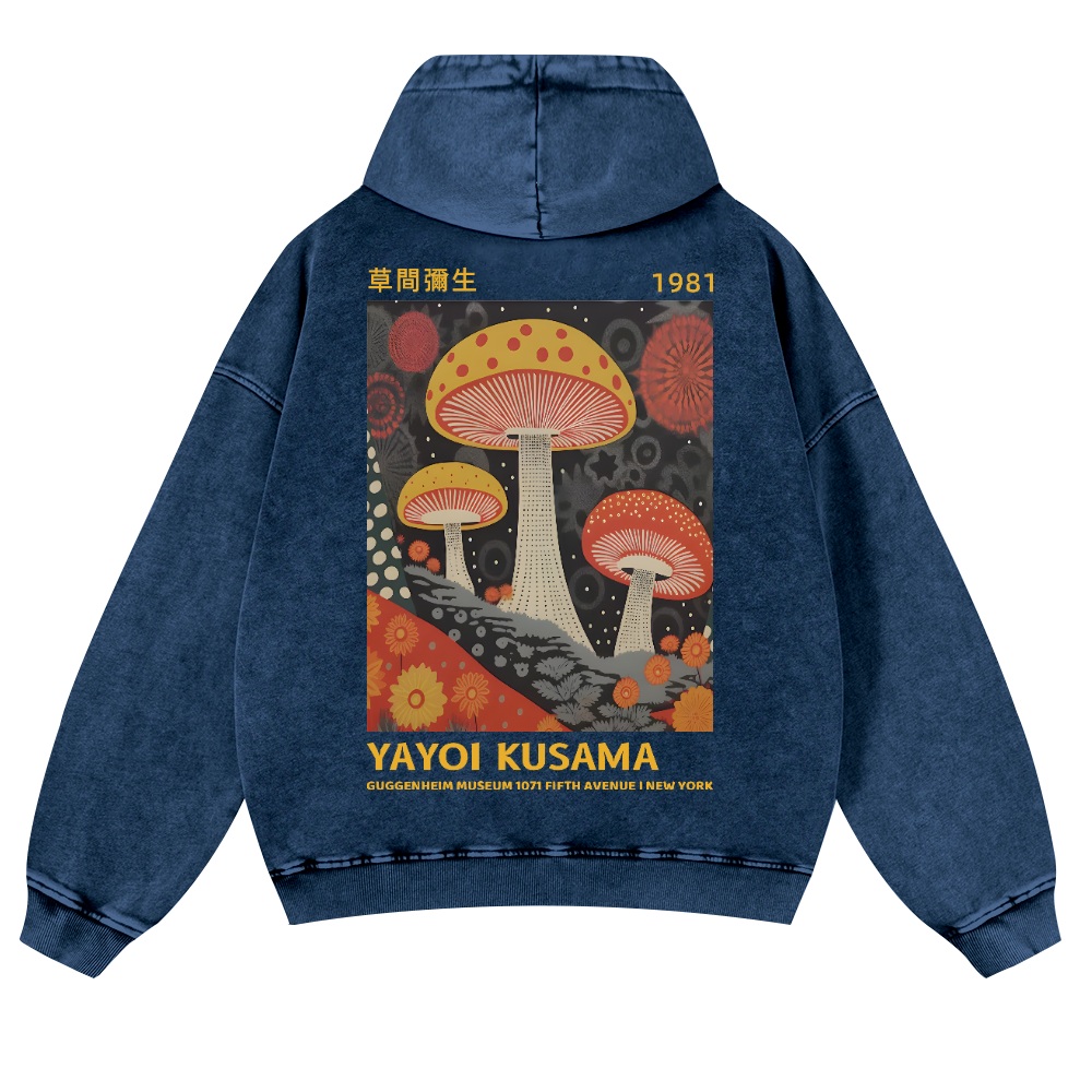 Yayoi Kusama Mushroom Vintage Washed Cotton Back Art Hoodie