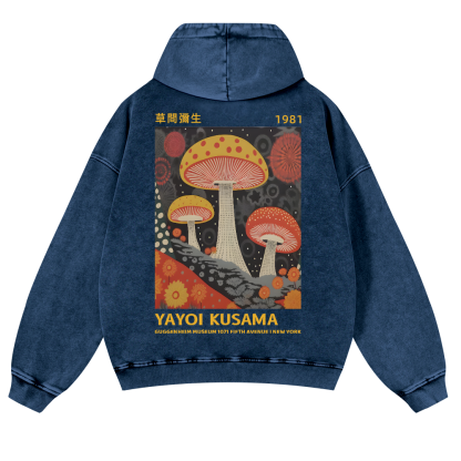Yayoi Kusama Mushroom Vintage Washed Cotton Back Art Hoodie