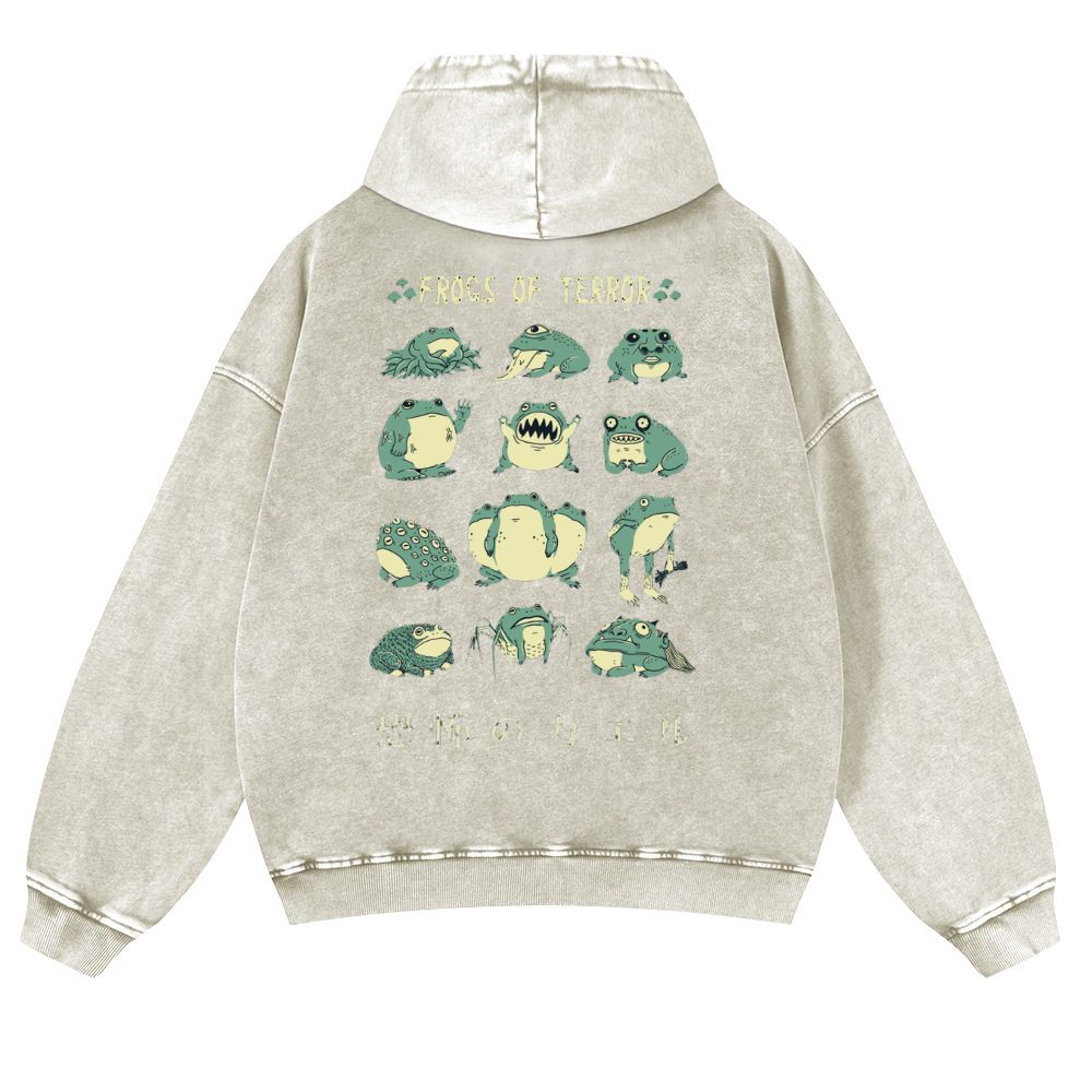Frog Vintage Washed Cotton Back Art Hoodie
