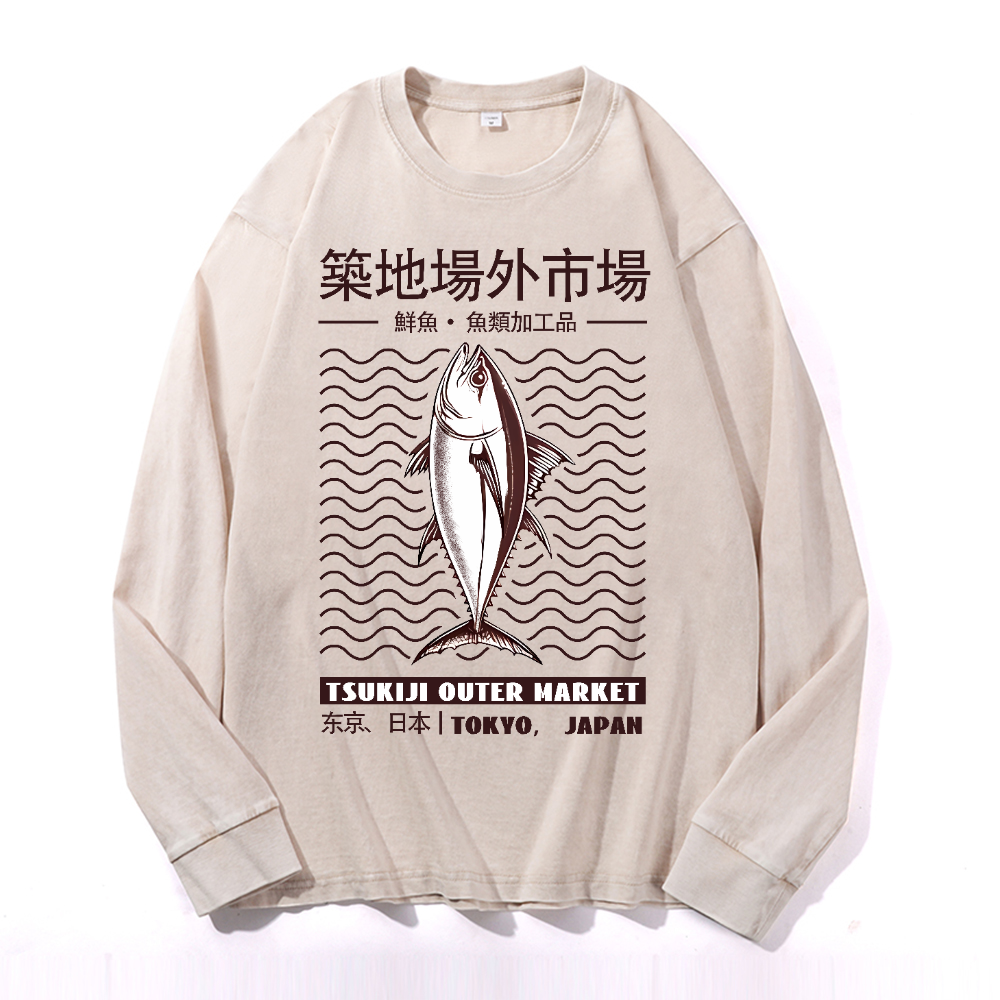 Tsukiji Market Vintage Cotton Wash Crewneck Sweatshirt