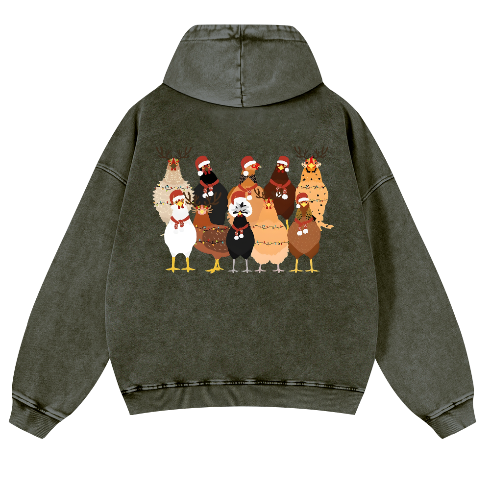 Chicken Vintage Washed Cotton Back Art Hoodie