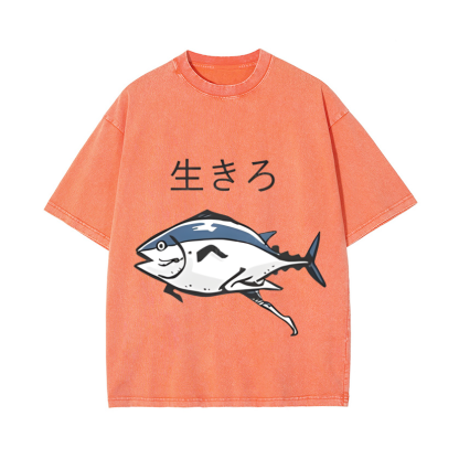 The Living Fish Vintage Wash Japanese Design T-Shirt